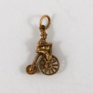 9 K bicycle charm or pendant, gold charm, vintage charm, yellow gold, bike, trike, penny farthing