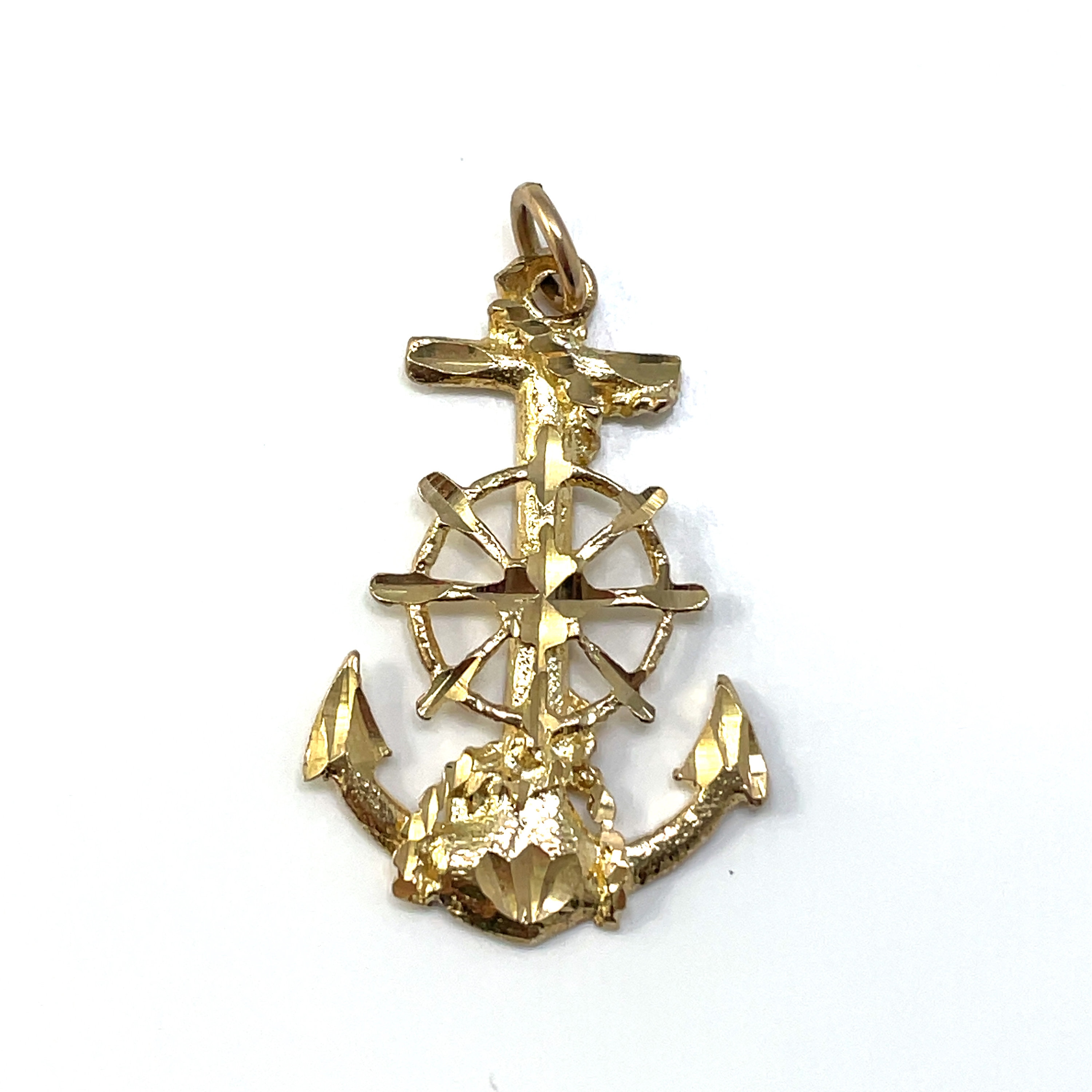 Ships Wheel Helm with Anchor Mariners Cross Charm Sterling Silver Ships Wheel Helm with Anchor Mariners Cross Charm Sterling Silver