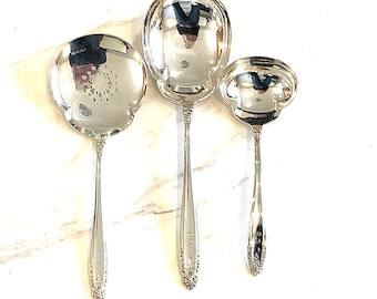 STERLING Prelude by international group of 3 serving pieces-sauce spoon/ladle, large spoon, tomato server, sterling, monogrammed B