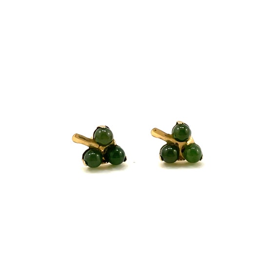 14K leaf stud earrings with jade green beads (gra… - image 6