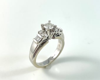 14K Diamond Engagement Ring, Past Present Future, .50 carat Center natural diamond and