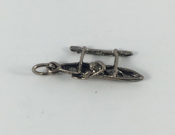 CANOE charm, Vintage Sterling Silver Outrigger Can