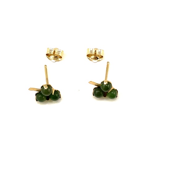 14K leaf stud earrings with jade green beads (gra… - image 5