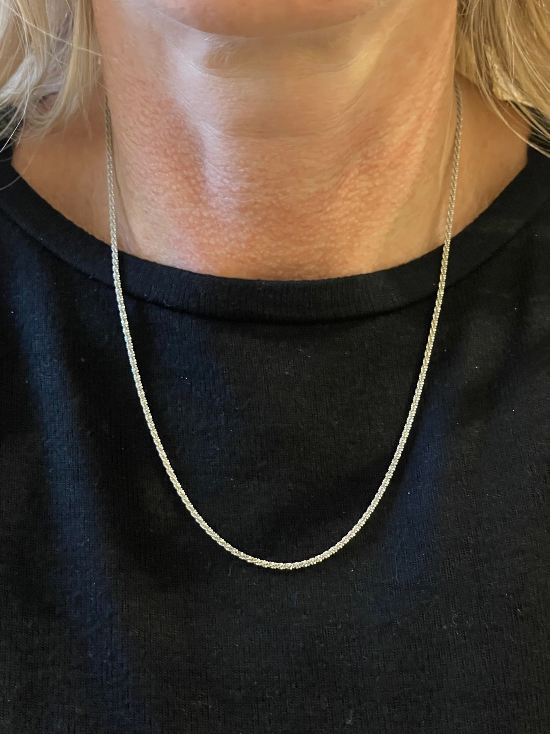 14K White Gold Mini Rope Style Chain, With Matte and Shiny Finish ...