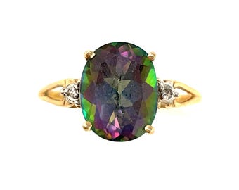 Anillo vintage de oro amarillo de 10 quilates y topacio místico, talla 7 1/4
