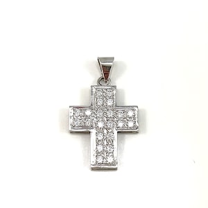 18K white gold sparkly cross pendant