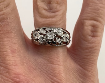 18K Diamond and white gold floral ring or band