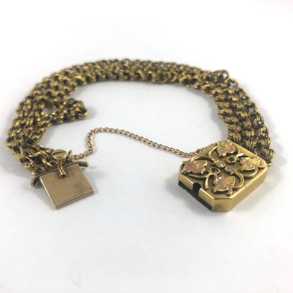 14K triple row/three strand lovely box lock with art … Gem