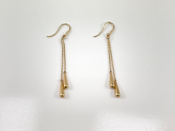 14K dangling chain link yellow gold earring, mult… - image 3