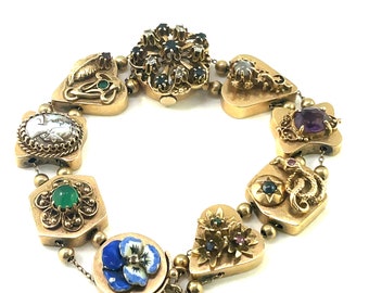 14k Victorian slide bracelet with hidden watch, vintage. 14 karat yellow gold slide bracelet. vintage charm bracelet.