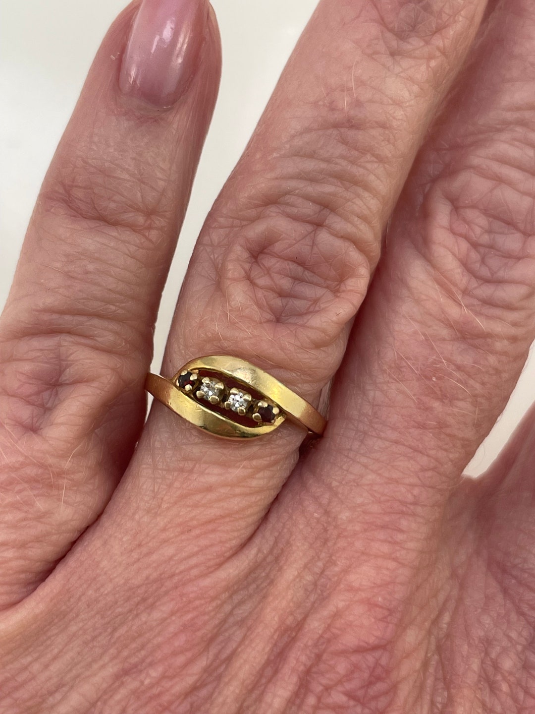 Vintage 14K Yellow Gold Diamond Garnet Ring - Size 4.5 - Etsy Canada