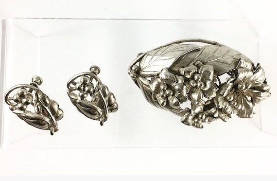 Hobe Sterling silver vintage brooch and matching e
