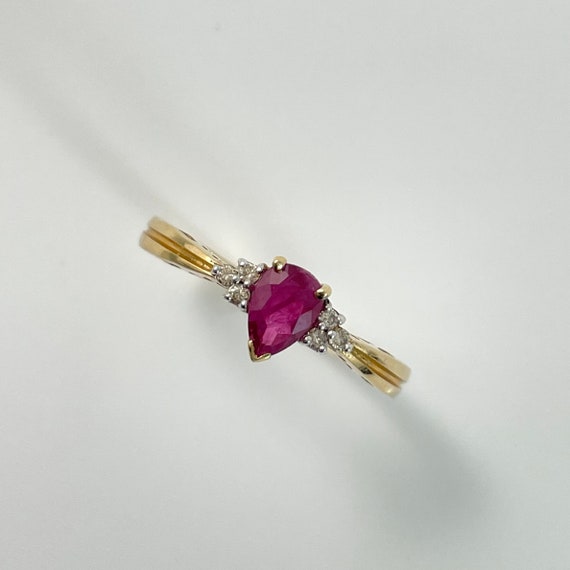 10K Yellow Gold Pear Shaped Ruby and Natural Diam… - image 9