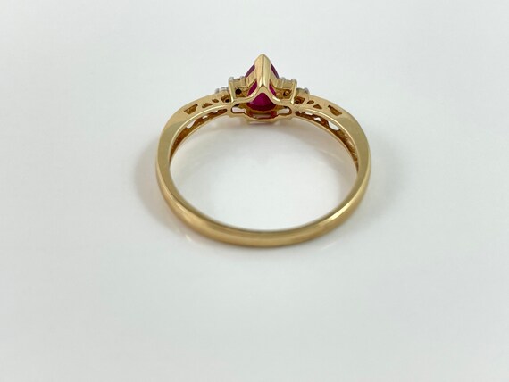 10K Yellow Gold Pear Shaped Ruby and Natural Diam… - image 3