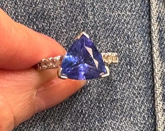 Anillo de tanzanita y diamantes de 14 quilates, anillo de patrimonio, piedras preciosas naturales