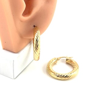 10K gold textured thick hoop earrings, 1 inch diameter