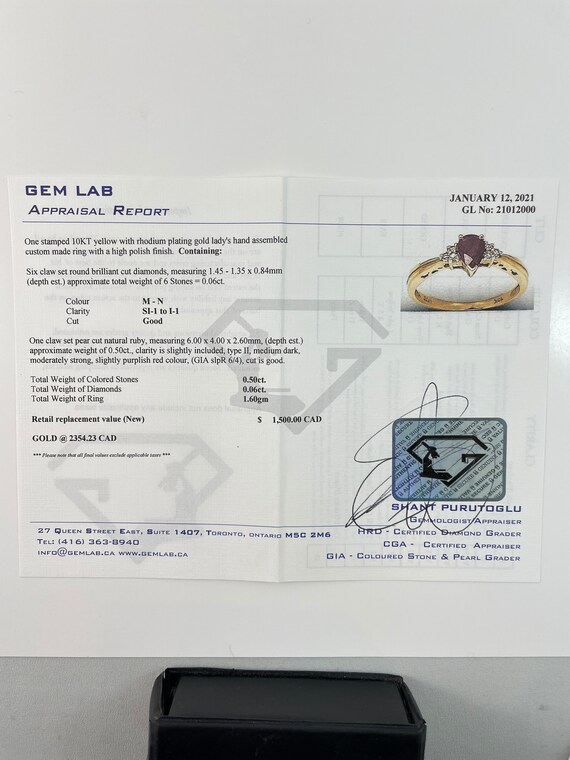 10K Yellow Gold Pear Shaped Ruby and Natural Diam… - image 8