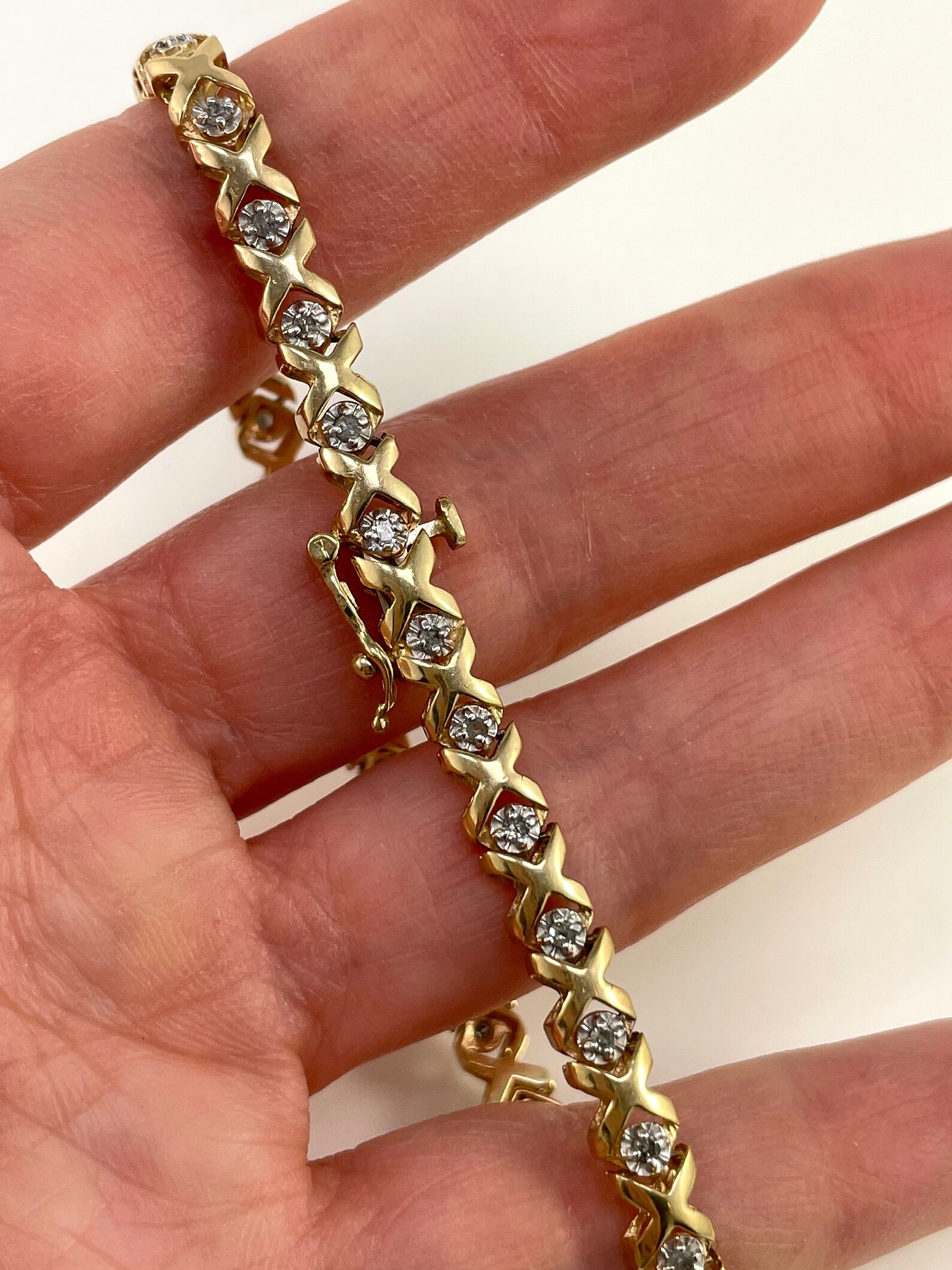 14K diamond XO bracelet 71/4 inches long safety catch Etsy