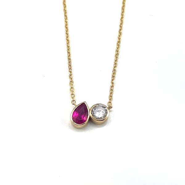 14K Diamond and Ruby yellow gold necklace