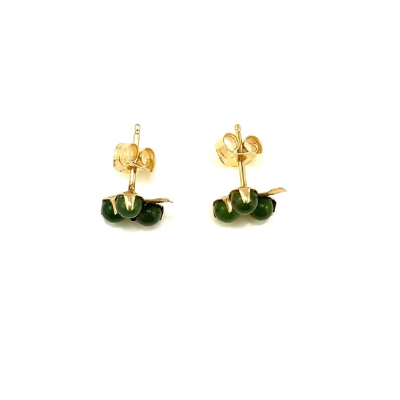 14K leaf stud earrings with jade green beads (gra… - image 4