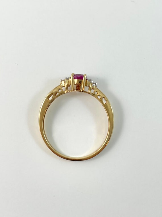 10K Yellow Gold Pear Shaped Ruby and Natural Diam… - image 6