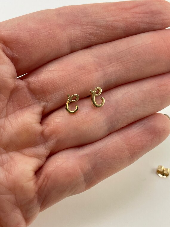 14K cursive initial C stud earrings, petite - image 3