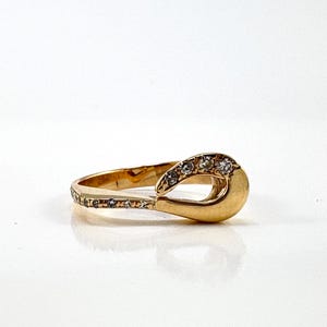 Vintage 14K yellow gold and diamond mid century modern unique ring, size 6 3/4