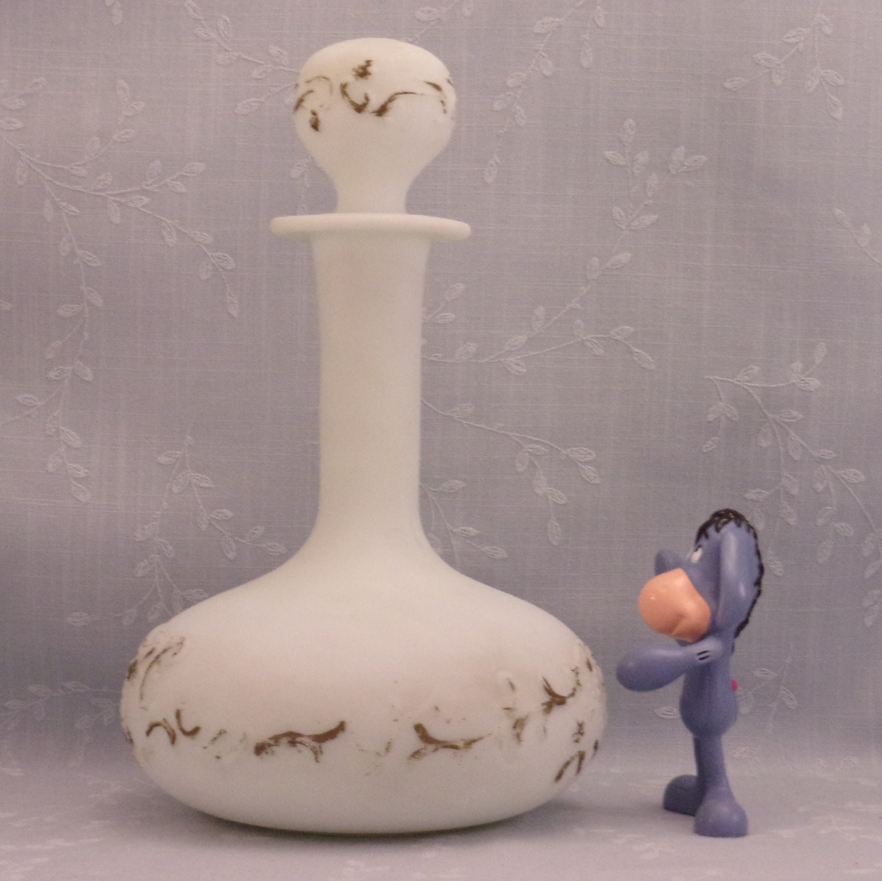 Milk Glass Antique Decanter w Orig Stopper. McKee Satin or Doe Skin Opal Barber, Cologne