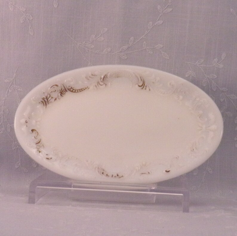 Antique Milk Glass Vanity Tray Oval Opaline Victorian Dresser Image 0