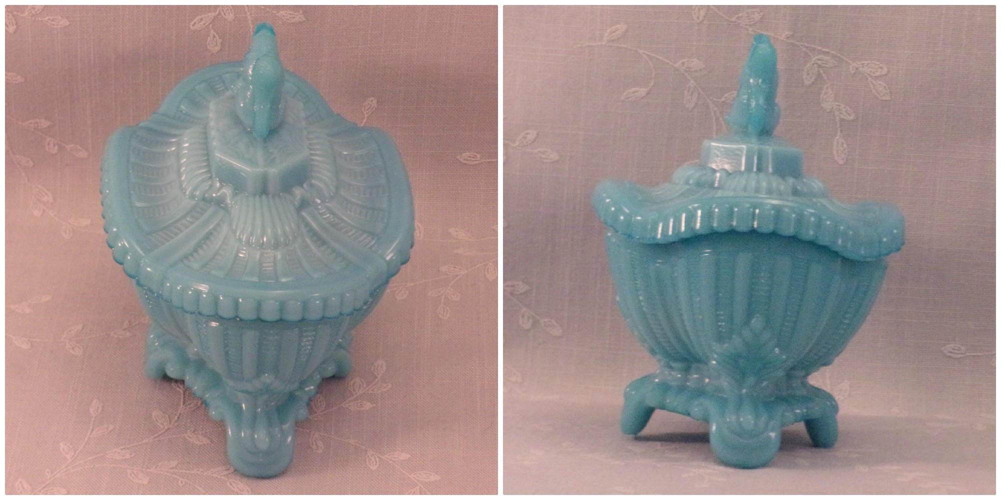 Portieux Vallerysthal Blue Milk Glass Squirrel Candy Dish w Lid. Rcba