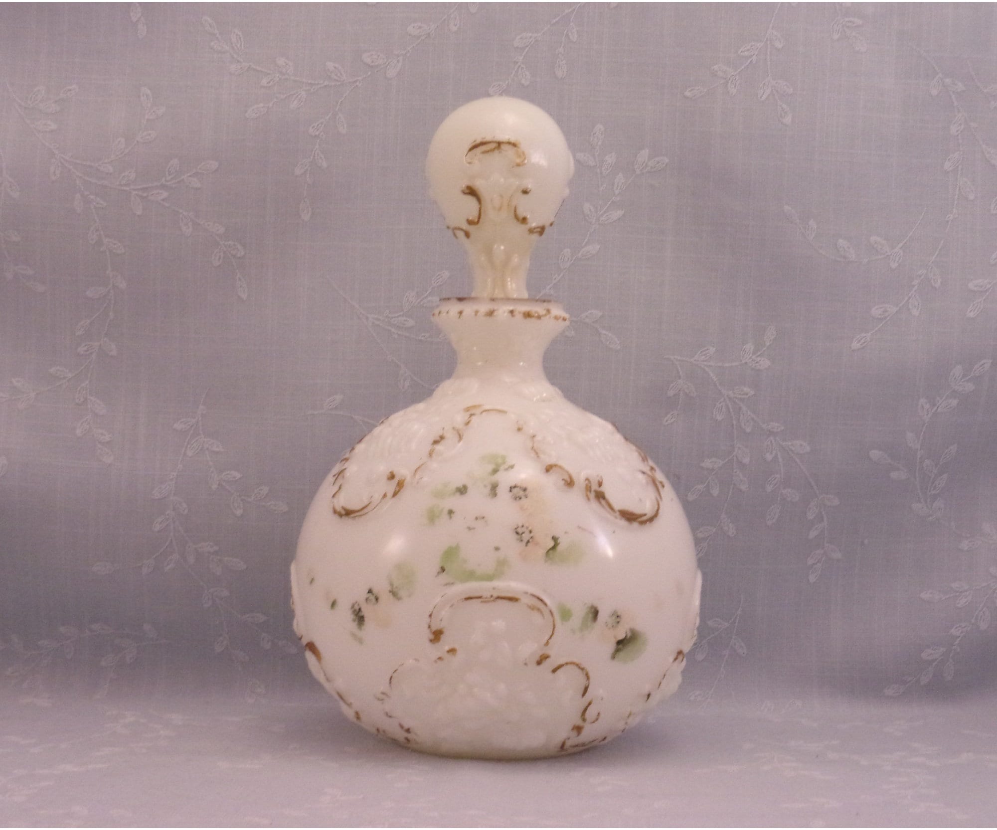 Opal Milk Glass Antique Boudoir Decanter. Gillinder Opaline Vanity, Barber, Bureau, Scent