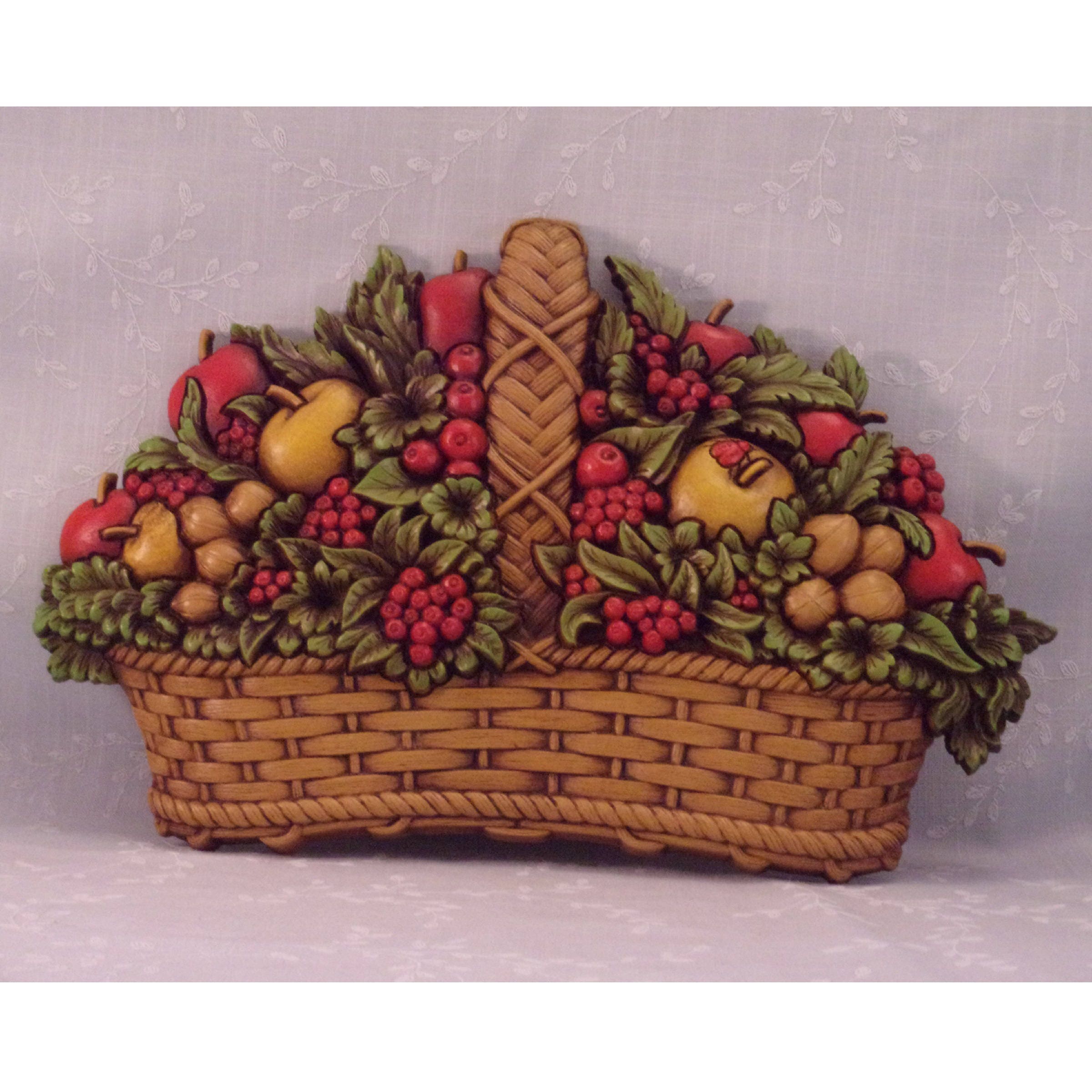 Vintage Homco 1978 Fruit Basket Wall Décor Plaque 7533 A w Apples, Berries, Nuts, & Original