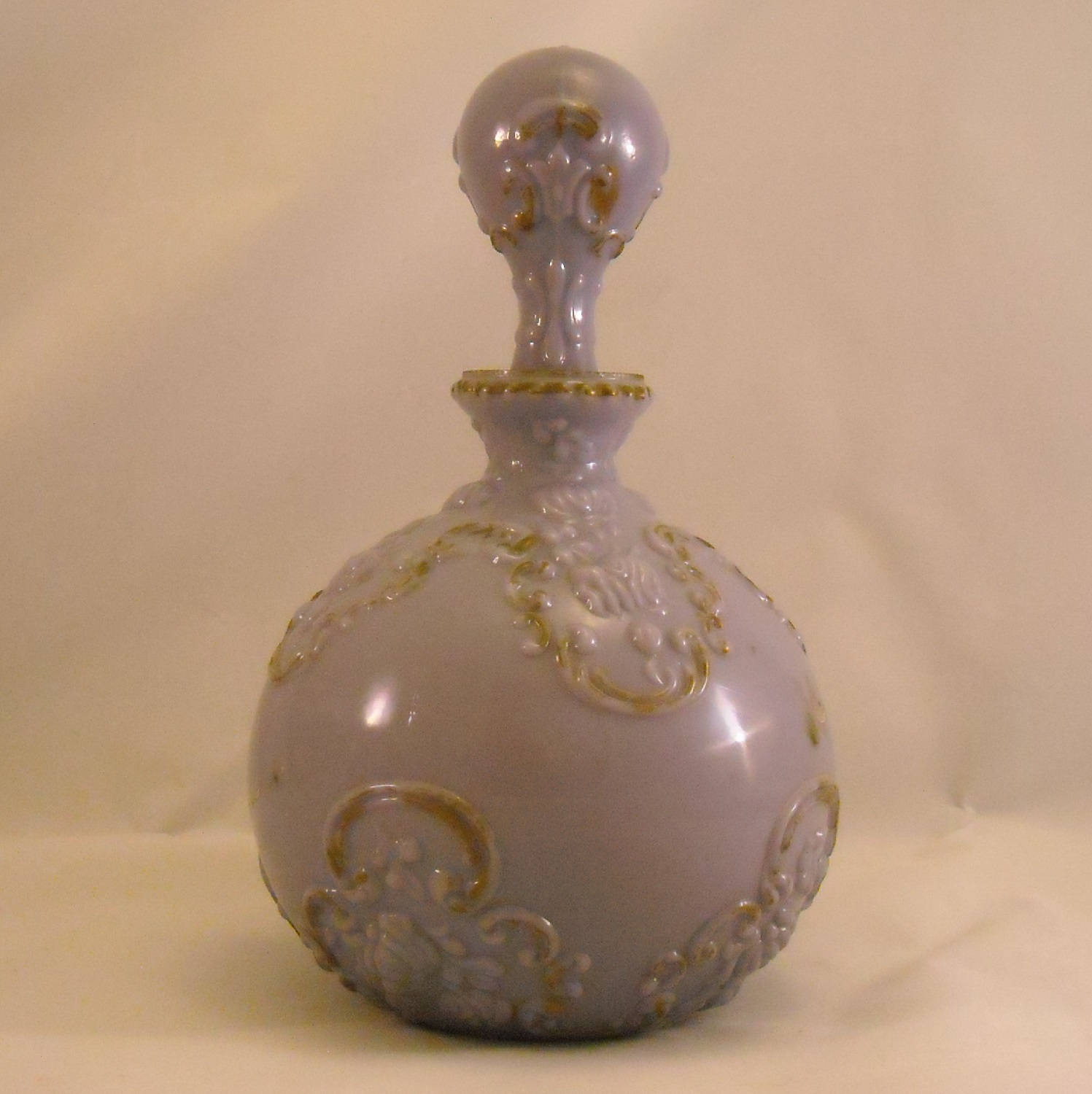 Lavender Antique Milk Glass Decanter with Original Stopper. Rare