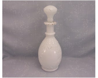 Milk Glass Antique Vanity Decanter. Rare Opal Barber, Bureau, Scent, Boudoir, Cologne, Perfume, or Toiletry Bottle w Original Stopper. Sajb