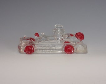 1946 to 1947 Figural Glass Candy Container. Vintage VIctory Toy Miniature Fire Engine w Painted Red Wheels. Cool Gift. vLfa ea213