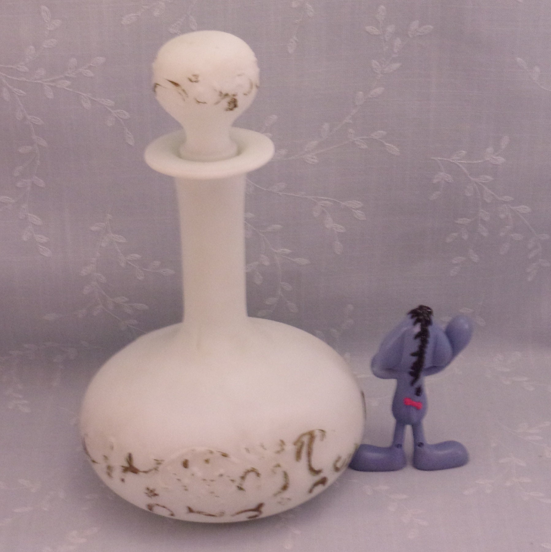 Milk Glass Antique Decanter w Orig Stopper. McKee Satin or Doe Skin Opal Barber, Cologne