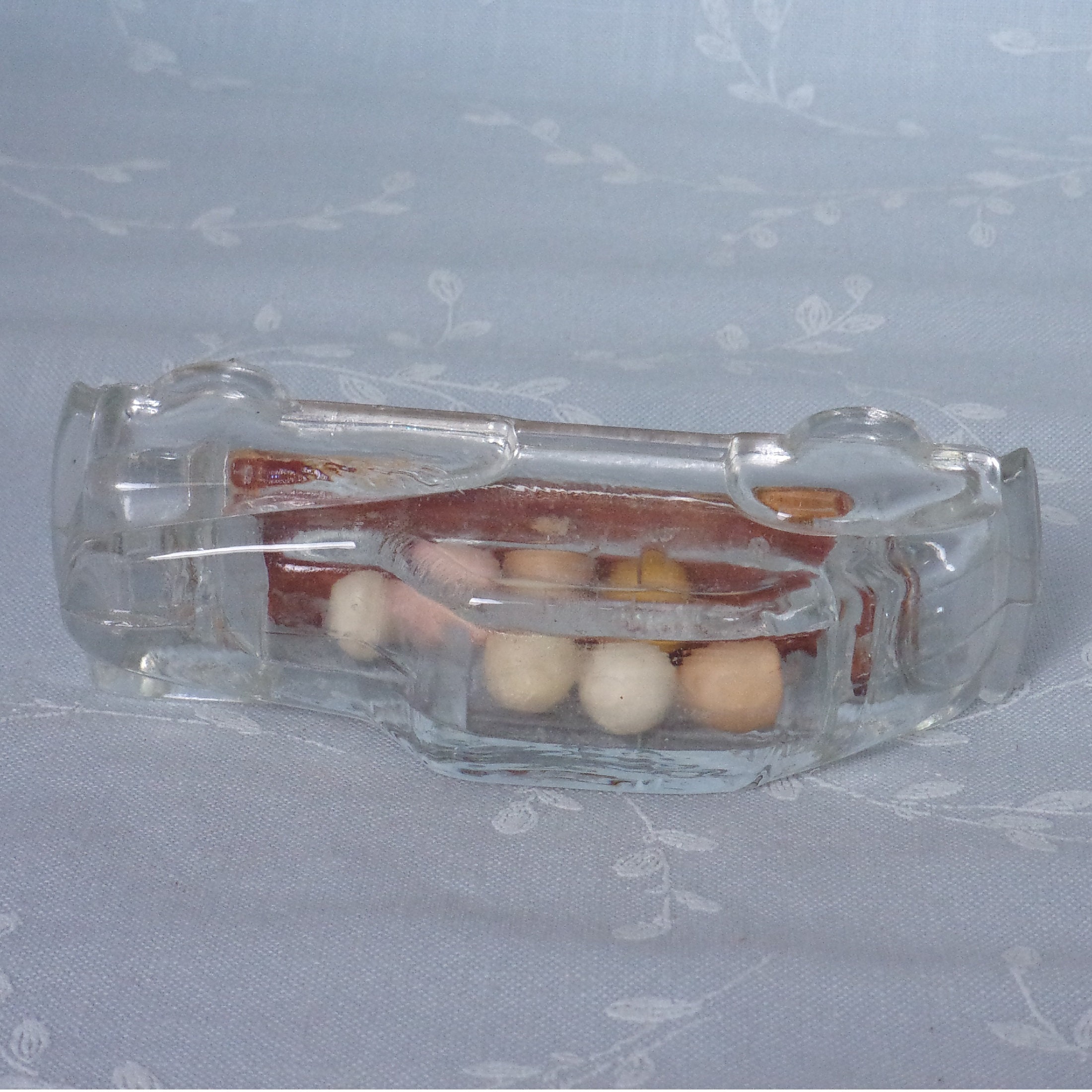 1940s Figural Car Glass Candy Container. Vintage Victory Toy Miniature