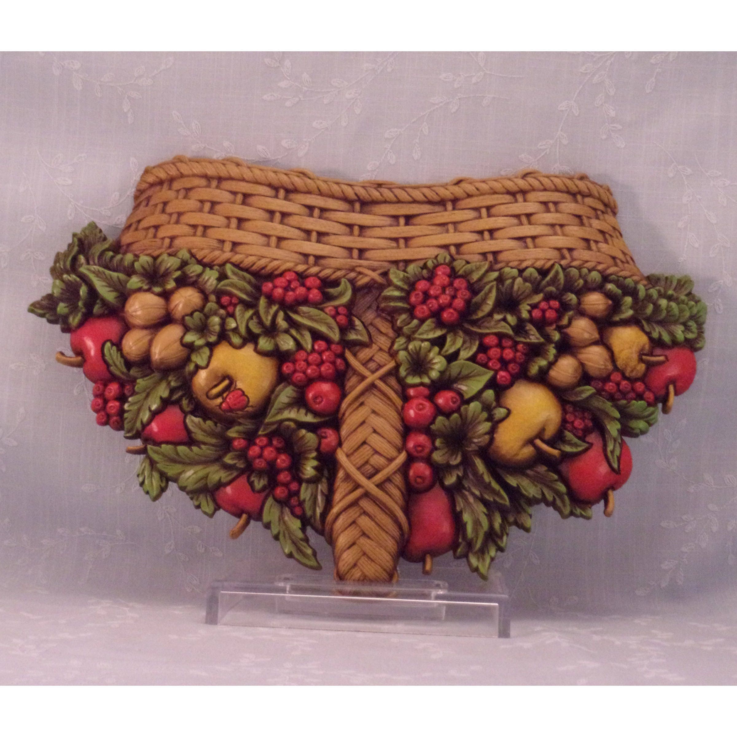 Vintage Homco 1978 Fruit Basket Wall Décor Plaque 7533 A w Apples, Berries, Nuts, & Original