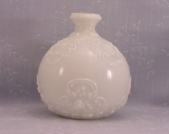Antique Opal Milk Glass Toiletry Decanter. Gillinder Opaline Dresser, Cologne, or Perfume Bottle with No Stopper and Hairline Fracture. Saga