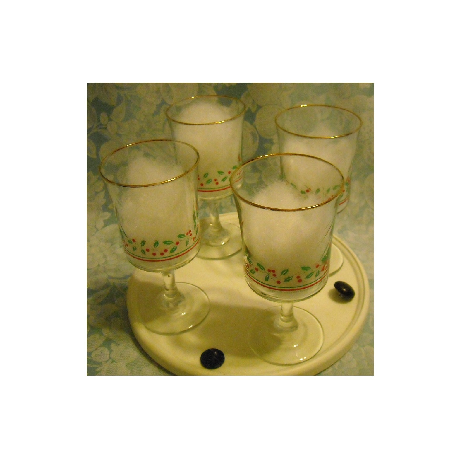 4 Vintage Optic Swirl Goblets. Arby’s 1986 Christmas Collection Promo Glass Stemware by Libbey w