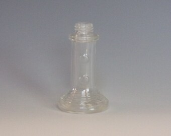 1950 to 1955 Figural Pressed Clear Glass Candy Container. Vintage Stough Plain Bell Horn Ridged Bottle Only w Concave Base. Gift. vjia ea317