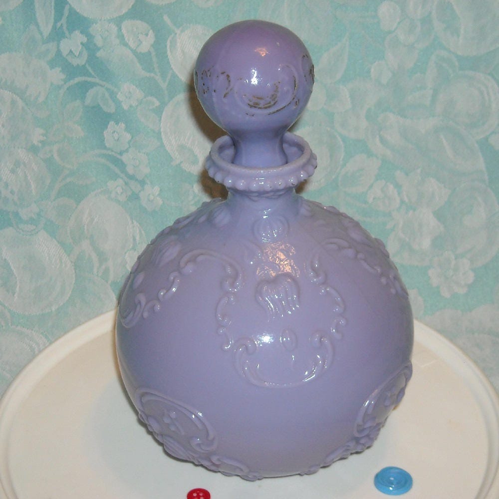 Lavender Antique Milk Glass Decanter with Original Stopper. Rare