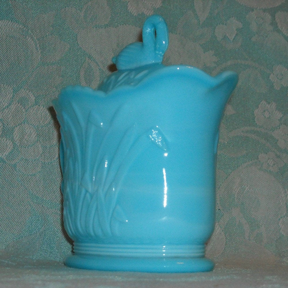 Antique Westmoreland Blue Milk Glass Creamer Pitcher w Lid. Pj7a