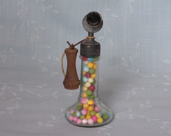 Scarce1907 Blown Glass Candy Container. West Bros Co Antique Toy Candlestick Figural Telephone w Pewter Mouthpiece. Cool Gift. Ufmb ea735