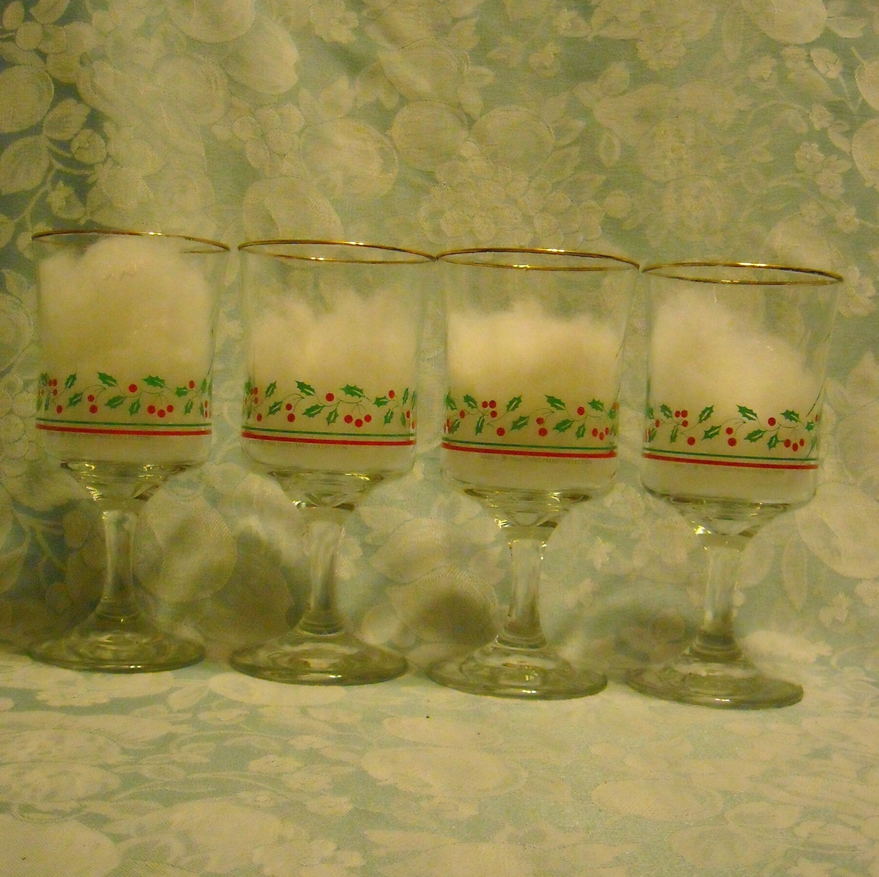 4 Vintage Optic Swirl Goblets. Arby’s 1986 Christmas Collection Promo Glass Stemware by Libbey w