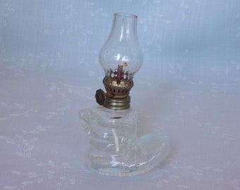Clear Glass Candy Container. Actual Working Vintage Miniature Kerosene Lamp Boot. Distributed by Allen Mitchell Products in 1970s. Ui8a L564