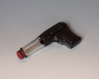 Vintage Glass Candy Container Gun. 1940 Stough Toy Pistol Revolver w Orig Black Paint & Orig Red Screw Cap. Vintage Lover Gift. Wada ea247