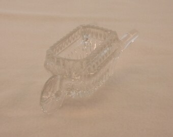 1994 Figural Glass 24% Lead Crystal Miniature Wheel Barrow. Vintage Princess House Toothpick Holder, Small Trinket, or Ring Dish. Gift. vhjc