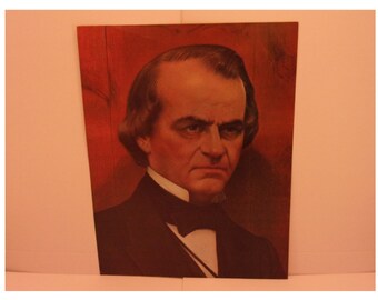 1970s Portraits of the Presidents. 17th Pres Andrew Johnson Vintage Color Poster and Educational Text. Unique Gift for Vintage Hunter. 17asd