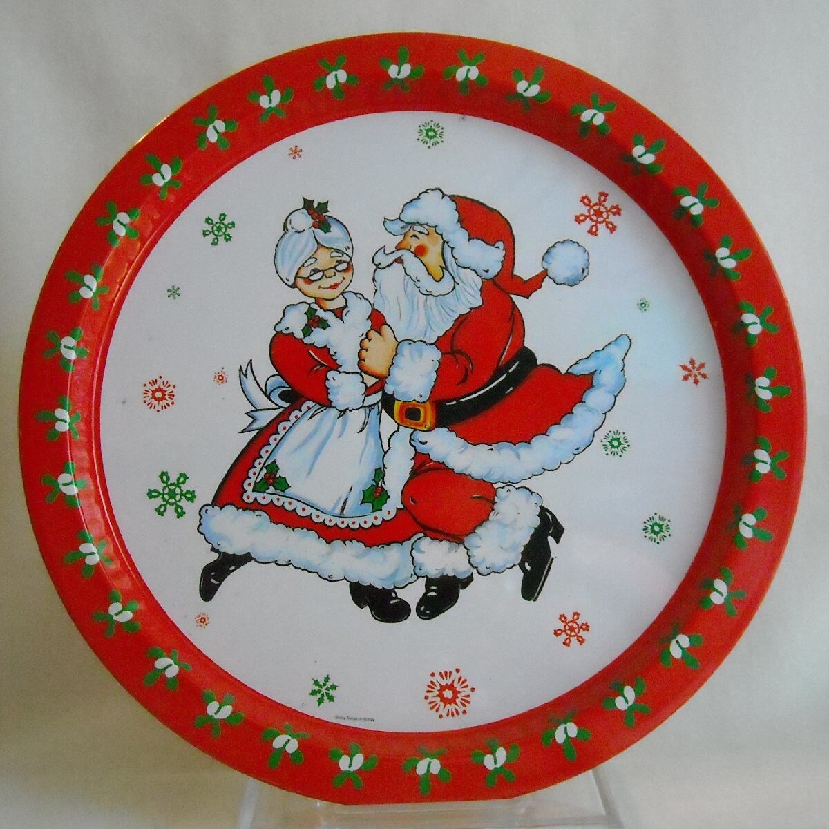 Vintage Christmas Platter. 1981 Giftco Holiday Metal Serving Tray with